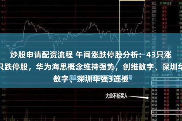 炒股申请配资流程 午间涨跌停股分析：43只涨停股、5只跌停股，华为海思概念维持强势，创维数字、深圳华强3连板